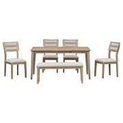 Classic and traditional style 6-piece dining set includes dining table 4 upholstered chairs and bench in natural wood wash by La Spezia additional picture 4