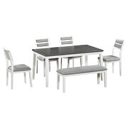 Classic and traditional style 6-piece dining set includes dining table 4 upholstered chairs and bench in white/ gray by La Spezia additional picture 15
