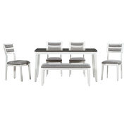 Classic and traditional style 6-piece dining set includes dining table 4 upholstered chairs and bench in white/ gray by La Spezia additional picture 16