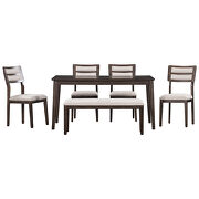 Classic and traditional style 6-piece dining set includes dining table 4 upholstered chairs and bench in espresso by La Spezia additional picture 4