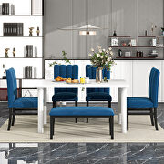 6-piece dining table set with marble veneer table and 4 flannelette upholstered dining chairs, bench in white/ blue by La Spezia additional picture 8