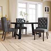 Espresso wood dining table kitchen furniture a rectangular table and 4 dark gray upholstered wingback dining chairs by La Spezia additional picture 2