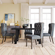 Espresso wood dining table kitchen furniture a rectangular table and 4 dark gray upholstered wingback dining chairs by La Spezia additional picture 4