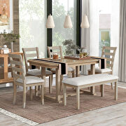 6-piece rubber wood dining table set with beautiful wood grain pattern tabletop solid wood veneer and soft cushion natural wood wash by La Spezia additional picture 12