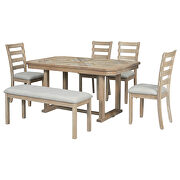 6-piece rubber wood dining table set with beautiful wood grain pattern tabletop solid wood veneer and soft cushion natural wood wash by La Spezia additional picture 18