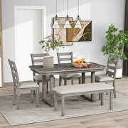6-piece rubber wood dining table set with beautiful wood grain pattern tabletop solid wood veneer and soft cushion gray by La Spezia additional picture 11