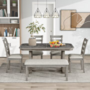 6-piece rubber wood dining table set with beautiful wood grain pattern tabletop solid wood veneer and soft cushion gray by La Spezia additional picture 13