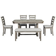 6-piece rubber wood dining table set with beautiful wood grain pattern tabletop solid wood veneer and soft cushion gray by La Spezia additional picture 14