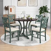 5-piece round dining table and chair set with exquisitely designed hollow chair back in antique blue/ dark brown by La Spezia additional picture 2