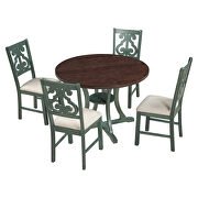 5-piece round dining table and chair set with exquisitely designed hollow chair back in antique blue/ dark brown by La Spezia additional picture 13