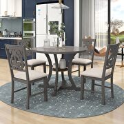 5-piece round dining table and chair set with exquisitely designed hollow chair back in gray by La Spezia additional picture 2
