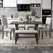 6-piece dining table, chair and bench set with special shaped legs in gray by La Spezia additional picture 2