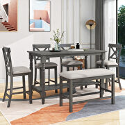 6-piece counter height dining table set table with shelf 4 chairs and bench in gray by La Spezia additional picture 3