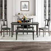 Classic 6-piece dining set wooden table and 4 chairs with bench in gray by La Spezia additional picture 2