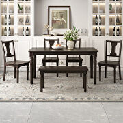 Classic 6-piece dining set wooden table and 4 chairs with bench in espresso by La Spezia additional picture 2