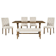 6-piece farmhouse dining table set wood rectangular table 4 upholstered chairs with bench in walnut by La Spezia additional picture 13