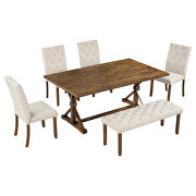 6-piece farmhouse dining table set wood rectangular table 4 upholstered chairs with bench in walnut by La Spezia additional picture 14