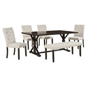 6-piece farmhouse dining table set wood rectangular table 4 upholstered chairs with bench in espresso by La Spezia additional picture 9