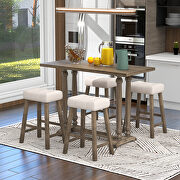 5-piece counter height dining set with a rustic table and 4 upholstered stools in light brown by La Spezia additional picture 9