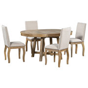 Natural wood wash finish 5-piece farmhouse dining table set wood round dining table and 4 upholstered dining chairs by La Spezia additional picture 13