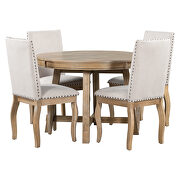 Natural wood wash finish 5-piece farmhouse dining table set wood round dining table and 4 upholstered dining chairs by La Spezia additional picture 10