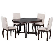 Espresso finish 5-piece farmhouse dining table set wood round dining table and 4 upholstered dining chairs by La Spezia additional picture 12
