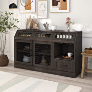 Espresso mesh metal doors multifunctional buffet cabinet with wineglass holders by La Spezia additional picture 3