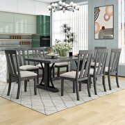 9-piece retro style dining table set: gray wood rectangular table and 8 dining chairs by La Spezia additional picture 3