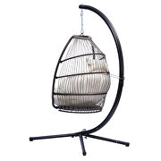 Rattan swing hammock egg chair with beige cushion and pillow by La Spezia additional picture 7