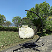 Rattan swing hammock egg chair with beige cushion and pillow by La Spezia additional picture 10