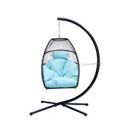 Rattan swing hammock egg chair with blue cushion and pillow by La Spezia additional picture 13
