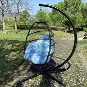 Rattan swing hammock egg chair with blue cushion and pillow by La Spezia additional picture 14