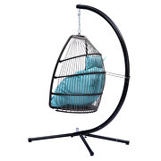 Rattan swing hammock egg chair with blue cushion and pillow additional photo 3 of 14