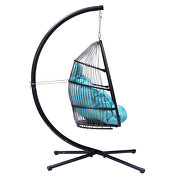 Rattan swing hammock egg chair with blue cushion and pillow by La Spezia additional picture 6