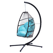 Rattan swing hammock egg chair with blue cushion and pillow by La Spezia additional picture 7