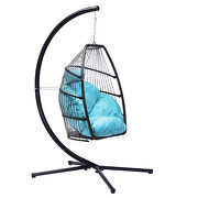 Rattan swing hammock egg chair with blue cushion and pillow by La Spezia additional picture 8