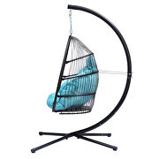 Rattan swing hammock egg chair with blue cushion and pillow by La Spezia additional picture 9