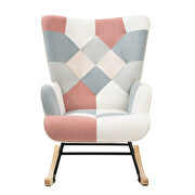 Pink patchwork linen fabric mid-century rocking chair with wood legs by La Spezia additional picture 4