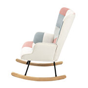 Pink patchwork linen fabric mid-century rocking chair with wood legs by La Spezia additional picture 5