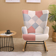 Pink patchwork linen fabric mid-century rocking chair with wood legs by La Spezia additional picture 6