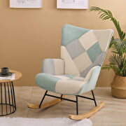 Blue patchwork linen fabric mid-century rocking chair with wood legs by La Spezia additional picture 2