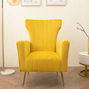 Yellow velvet wingback accent chair with gold legs by La Spezia additional picture 6