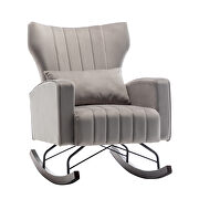 Gray velvet nursery accent rocking chair with solid metal legs by La Spezia additional picture 3
