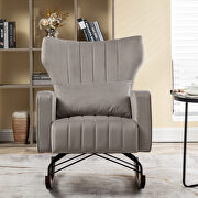 Gray velvet nursery accent rocking chair with solid metal legs by La Spezia additional picture 10