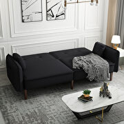 Convertible sofa bed with wood legs in black cotton linen fabric by La Spezia additional picture 2