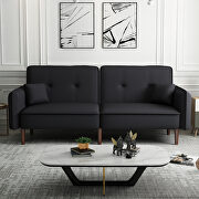 Convertible sofa bed with wood legs in black cotton linen fabric by La Spezia additional picture 5
