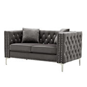 Gray velvet sofa with jeweled buttons square arm by La Spezia additional picture 7