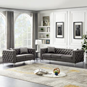 Gray velvet sofa with jeweled buttons square arm by La Spezia additional picture 8