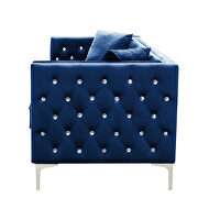 Wide blue velvet sofa with jeweled buttons square arm by La Spezia additional picture 11
