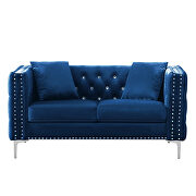 Wide blue velvet sofa with jeweled buttons square arm by La Spezia additional picture 13